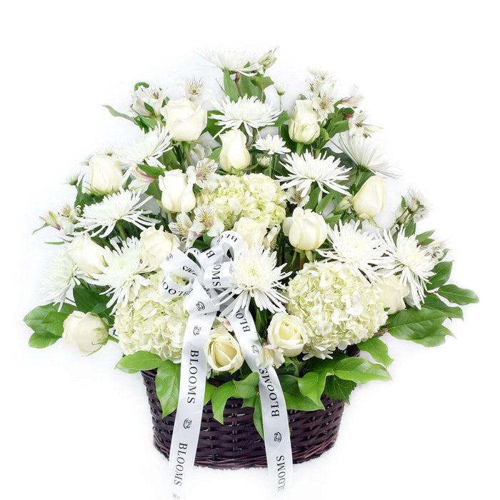 Elegant White Alstroemeria and Rose Mixed Flower Arrangement – gift basket with this delightful gift features a lovely arrangement of and this