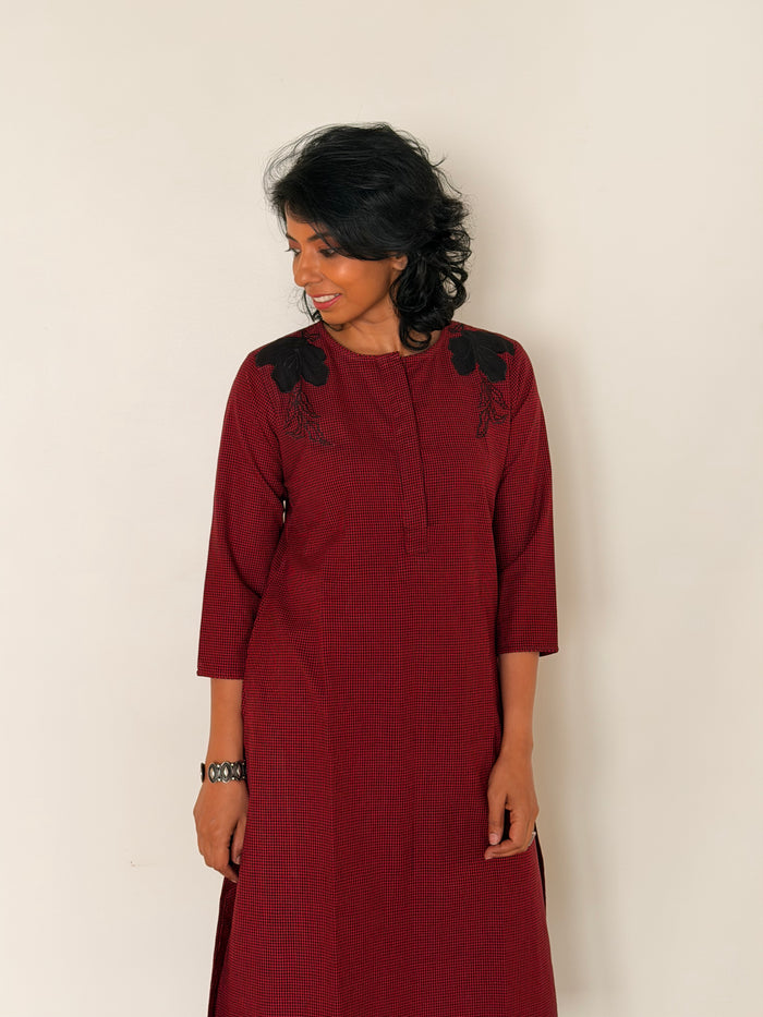 Elements Gridlock Applique Kurta - Brick