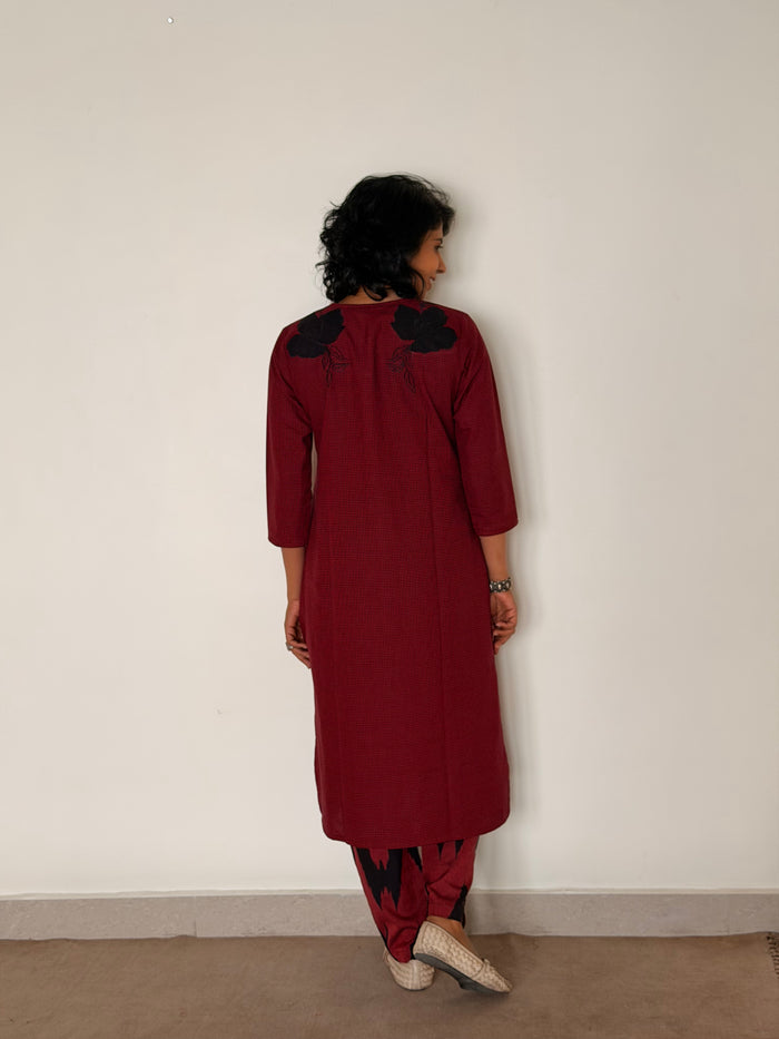Elements Gridlock Applique Kurta - Brick