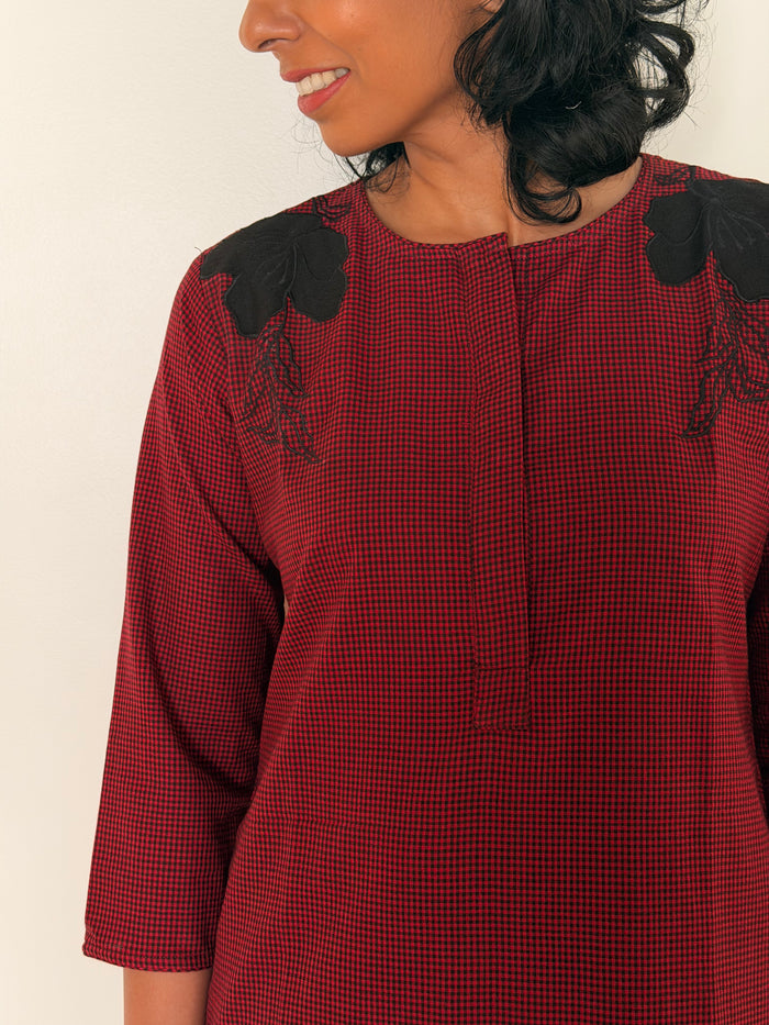 Elements Gridlock Applique Kurta - Brick