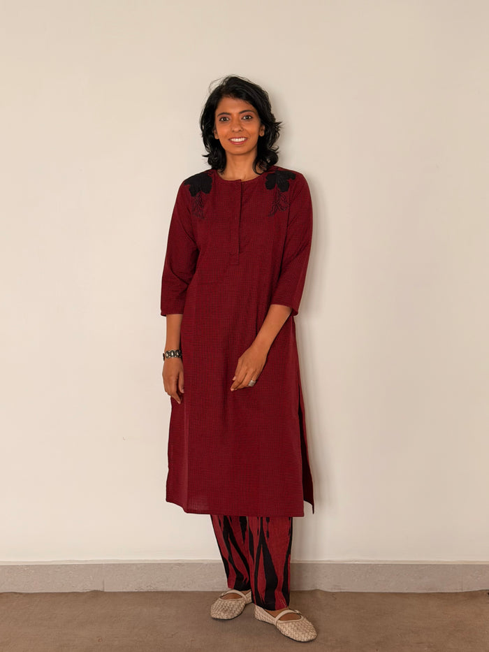 Elements Gridlock Applique Kurta - Brick
