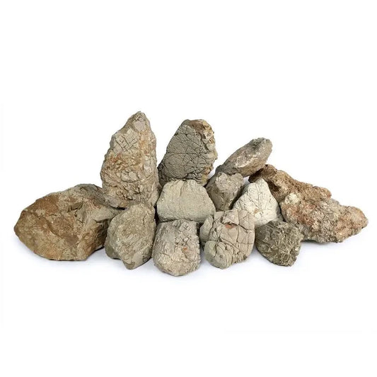 Elephant Skin Stone - Tan: irregularly shaped earthy rocks with textured fissures