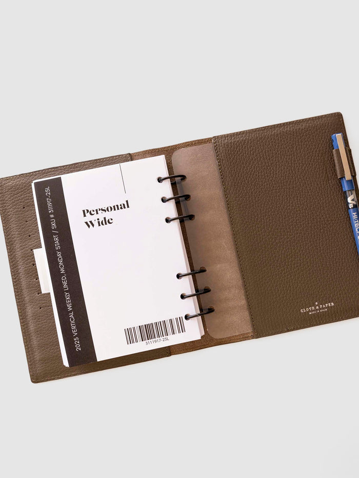 HP Mini / Personal cover displayed inside a brown leather folio. Size shown is Personal Wide.