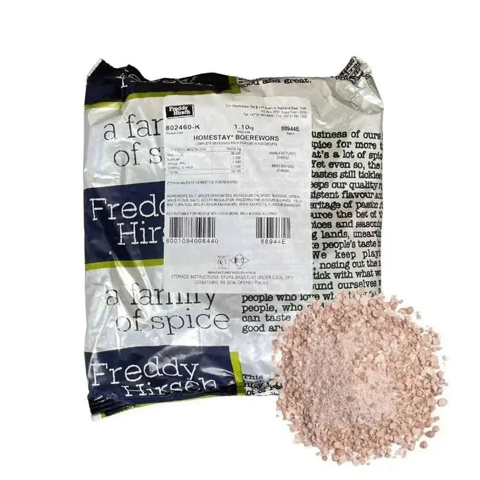 Freddy Hirsch Homestay Boerewors Flavour seasoning packet for authentic South African sausage and meat dishes