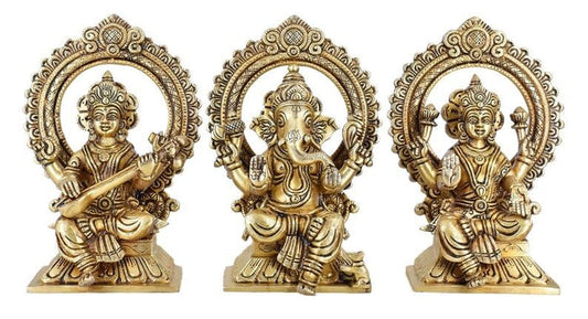 Ganesha Statue Goddess Lakshmi Statue Saraswati Statue in Brass Laxmi Ganesh Saraswati Idol Figurine Hindu Gods of Good Luck Wealth Wisdom