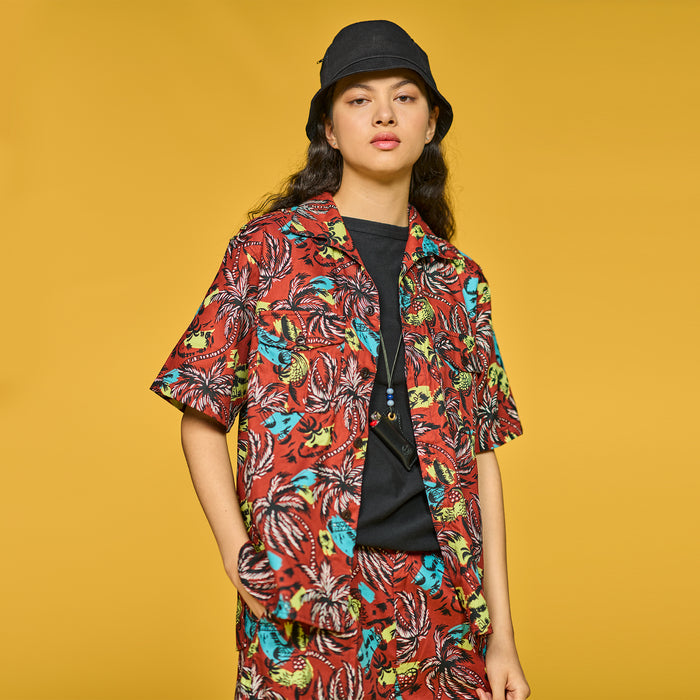 G.o.D Cuban Shirt Aloha Cotton Brick Red