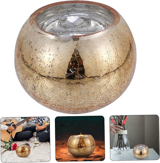 Golden Cracked Glass Vase/ Candle Holder | Home Décor