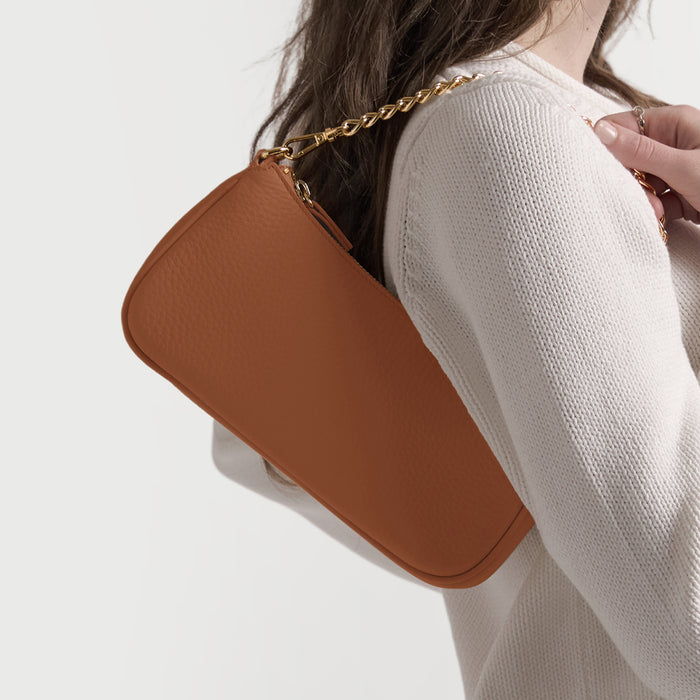 Greta Chain Small Pochette Saddle Brown