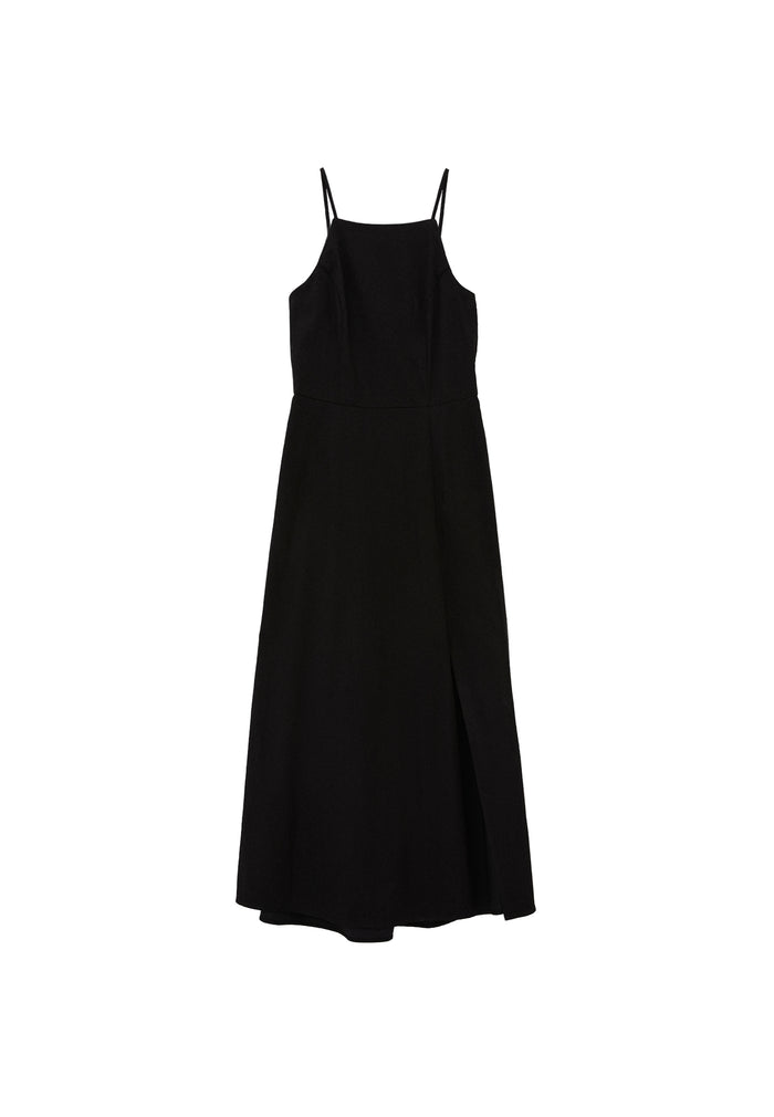 Halter Neck Long Dress - BLACK