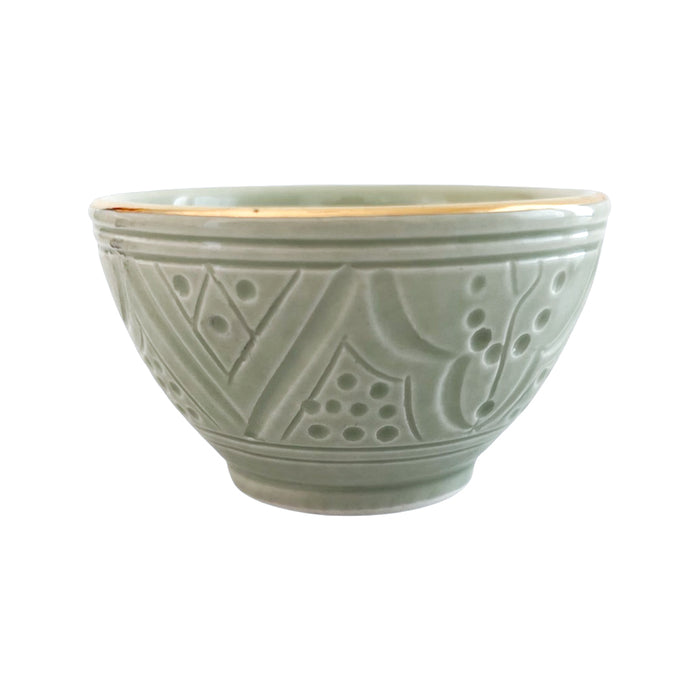 light green and gold etched mini trinket dish or sauce bowl