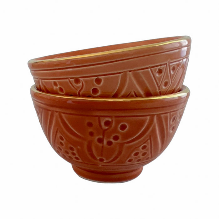 orange and gold etched mini trinket dish or sauce bowl