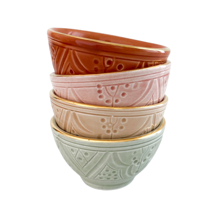 orange and gold etched mini trinket dish or sauce bowl