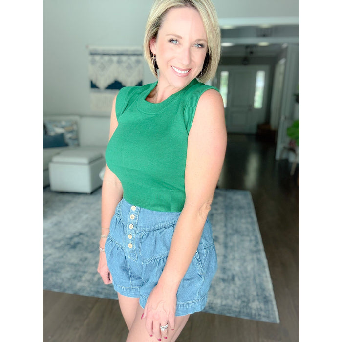 women's boutique sweater tank green side