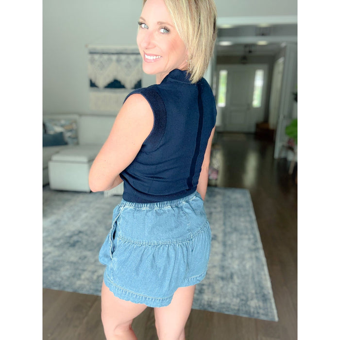 women's boutique sweater tank navy back