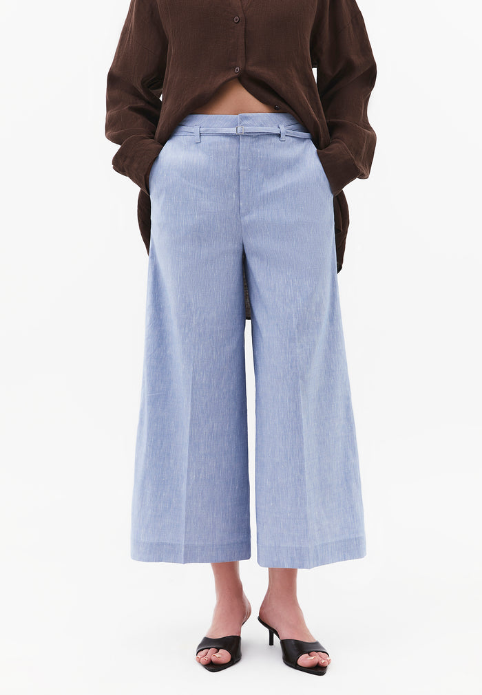 High Waist Wide Leg Belted Pants - CHAMBRAY BLUE
