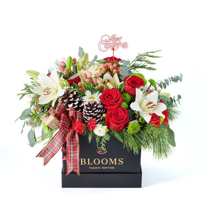 Holiday Season Gourmet Box Arrangement Gift – gift basket with featuring elements like pine cones