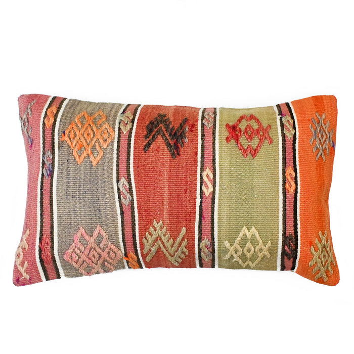 Hirrah Handmade traditional Turkish kilim pillow cover made with vintage rugs 12x20 striped greenpink purple