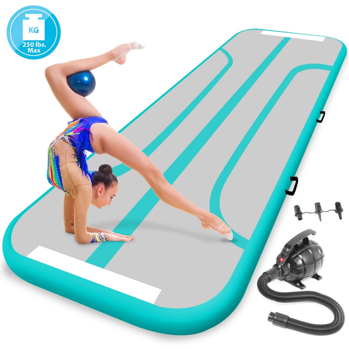 Inflatable Gymnastics Mat 13ft - Bouncy, Durable, Aquamarine