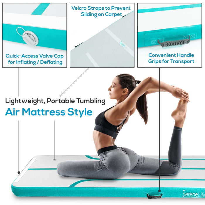Inflatable Gymnastics Mat 13ft - Bouncy, Durable, Aquamarine
