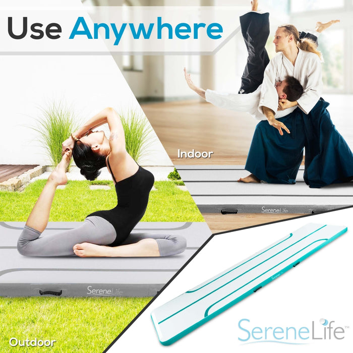 Inflatable Gymnastics Mat 13ft - Bouncy, Durable, Aquamarine