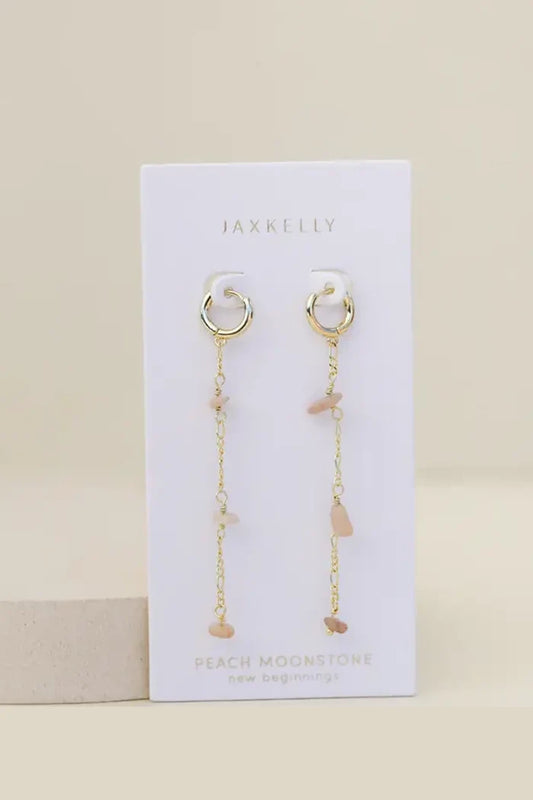 JAX KELLY Chain Drop Earring - Peach Moonstone