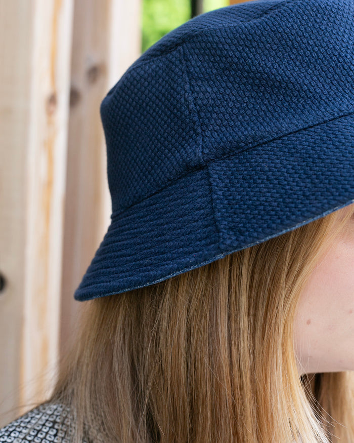 Kiriko Original Bucket Hat, Reversible Navy Sashi-ori and Denim