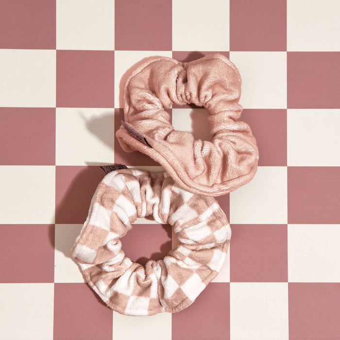 KITSCH - Microfiber Quick-Dry Towel Scrunchie 2PC- Terracotta Checker
