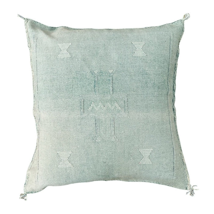 Artisanal Handmade Moroccan embroidered cactus silk sabra pillow handwoven blue turquoise aqua