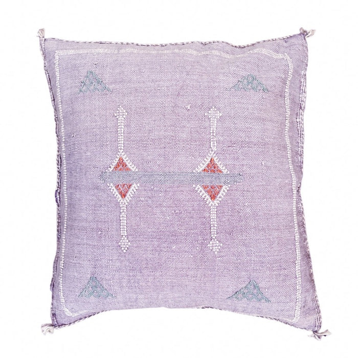 Artisanal Handmade Moroccan embroidered cactus silk sabra pillow handwoven purple