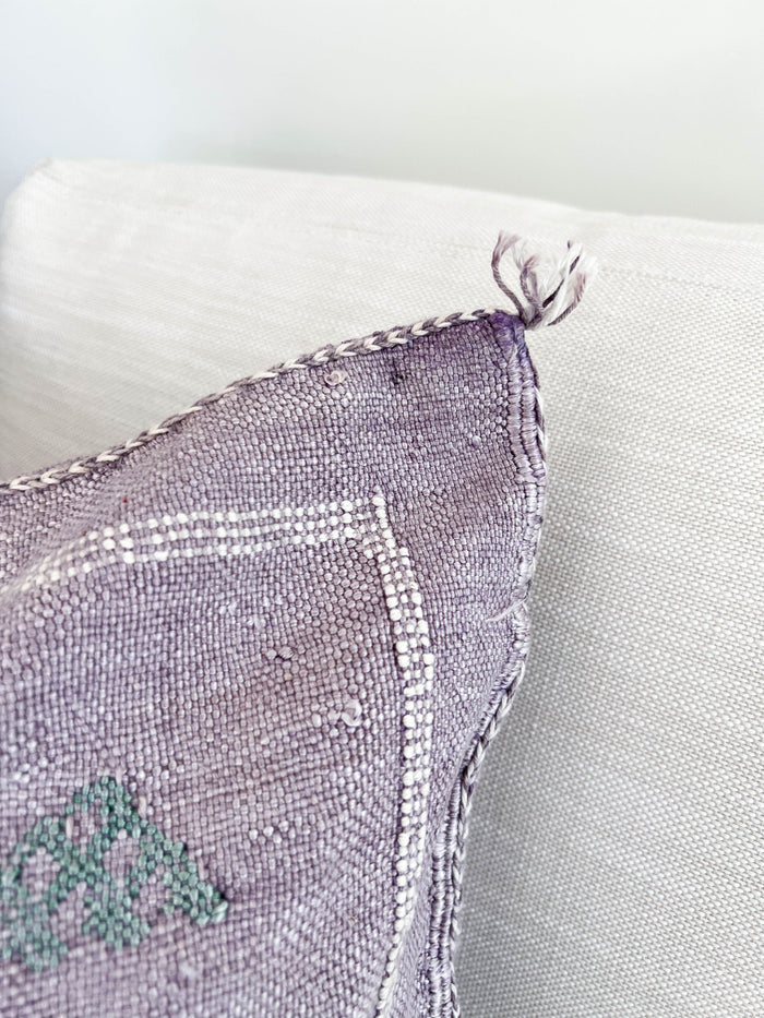 Artisanal Handmade Moroccan embroidered cactus silk sabra pillow handwoven purple