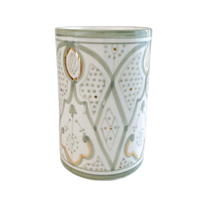 light green pattern motif handmade moroccan vase with gold detail
