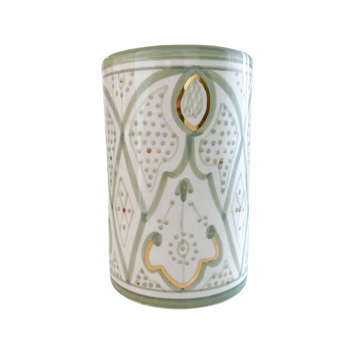 light green pattern motif handmade moroccan vase with gold detail