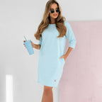 Lieka - Robe à Col Rond et Manches 3/4 avec Poches