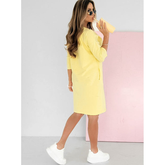 Lieka - Robe à Col Rond et Manches 3/4 avec Poches