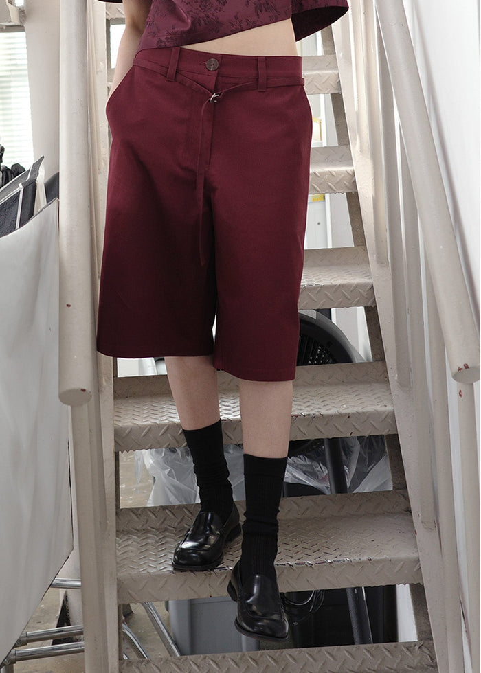LINE BELT HALF PANTS -BURGUNDY