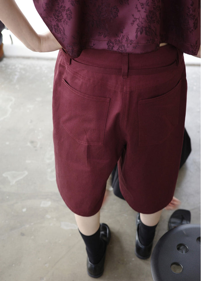 LINE BELT HALF PANTS -BURGUNDY