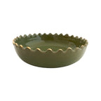 artisan handmade glazed Moroccan pottery green and gold bowl with scalloped edge
