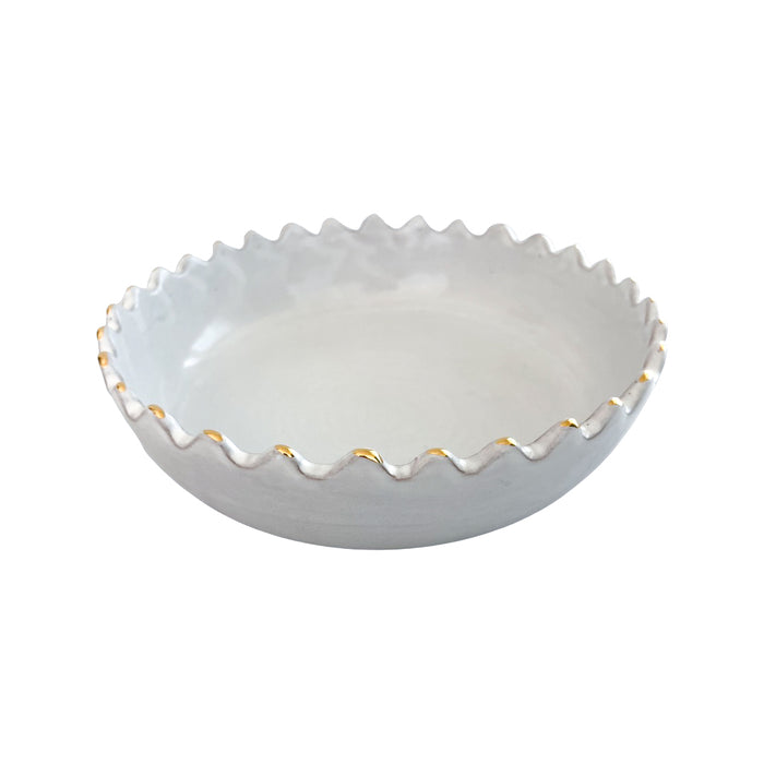 moroccan white scalloped ceramic bowl with gold tips