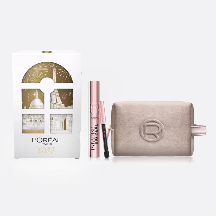 L’OREAL PARIS MAXI POCCHETTE BEIGE+MINI MATITA NERA+PARADISE BIG DEAL MASCARA NERO