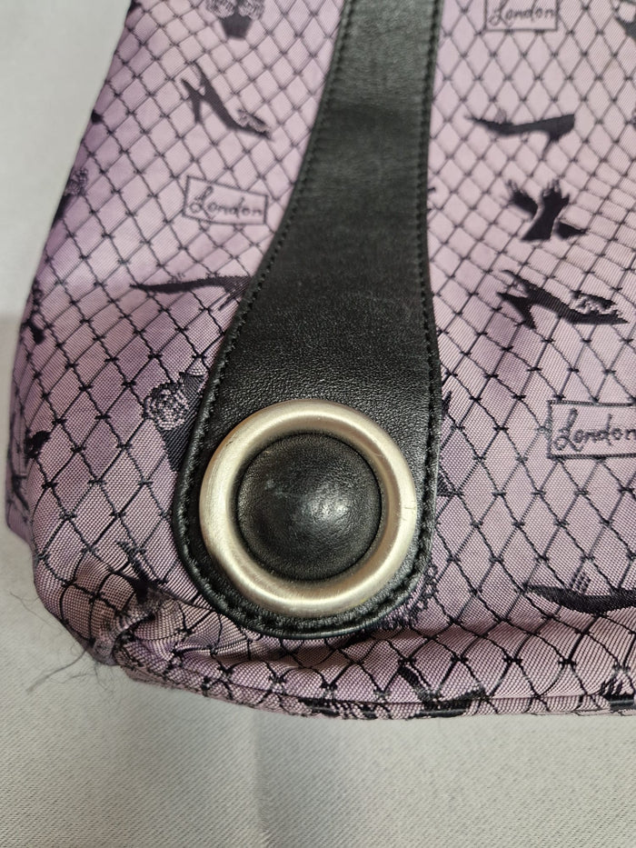 Lulu Guinness Tote Bag Purple & Black Fishnet Heels Print & Dust Bag - Good Used Condition