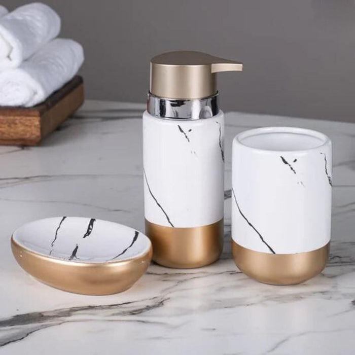 Marble Finish Design Ceramic Bath Set - 3pcs