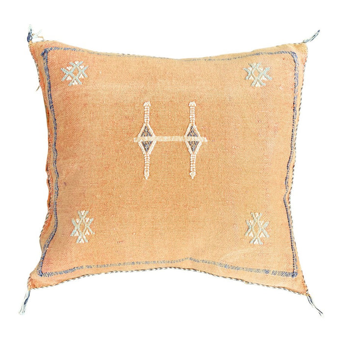 Artisanal Handmade Moroccan embroidered cactus silk sabra lumbar pillow orange handwoven boho eclectic decor