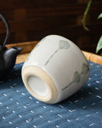 Mashiko-Yaki Yunomi, Off White with Grey Accent