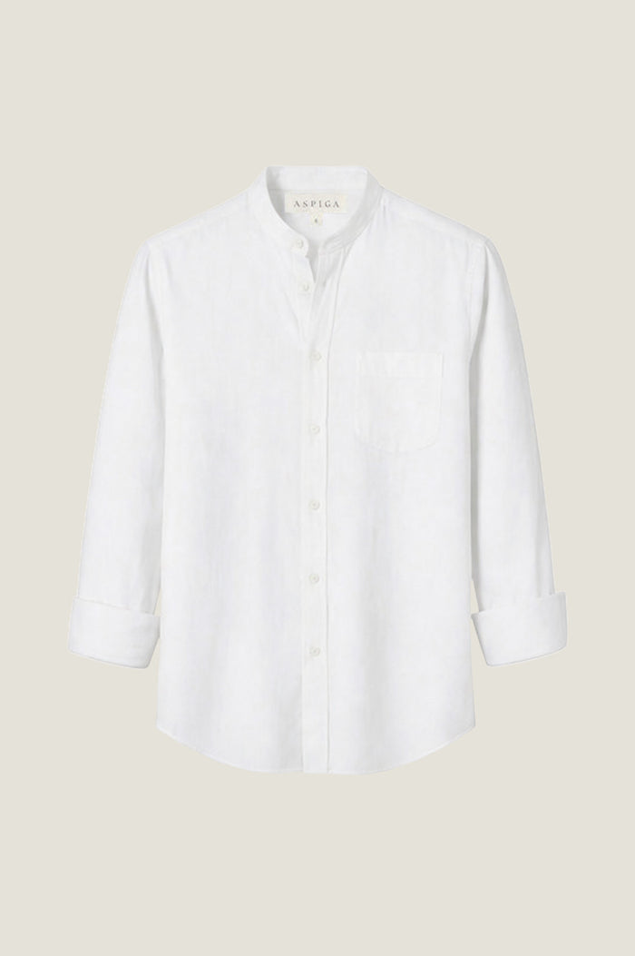 Men's Nehru Collar Linen Shirt | White - Aspiga