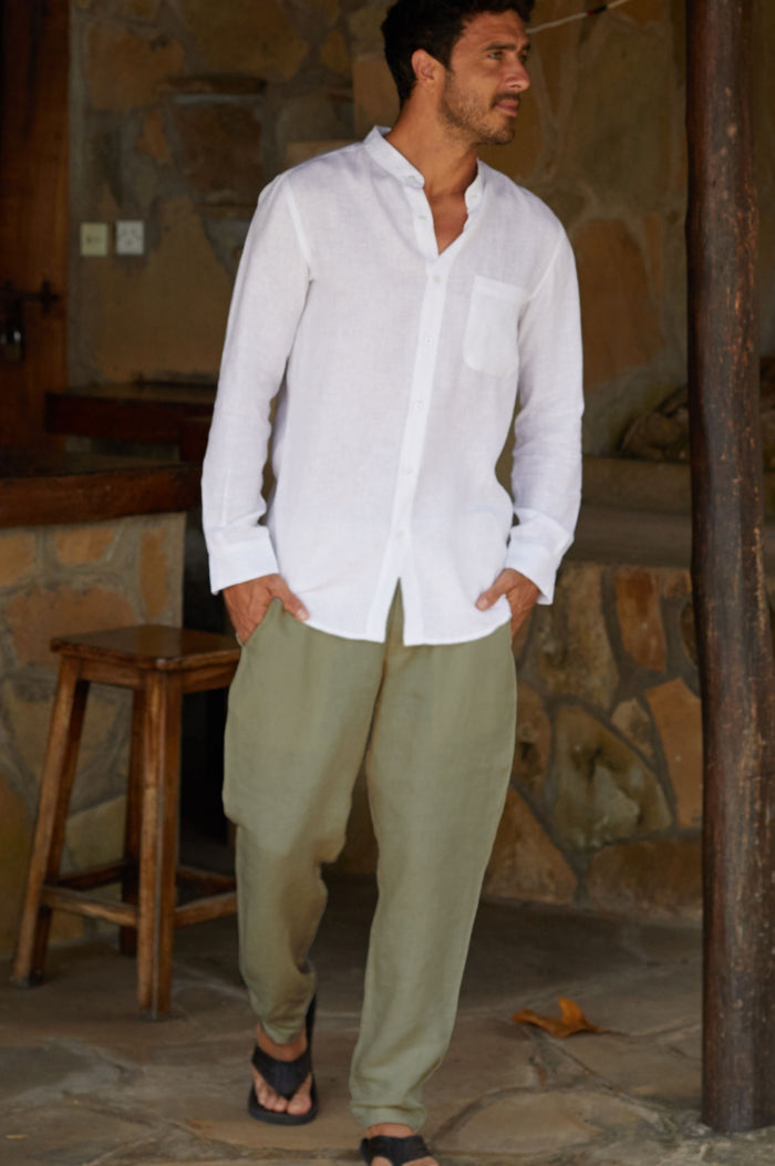 Men's Premium Linen Trousers | Khaki - Aspiga