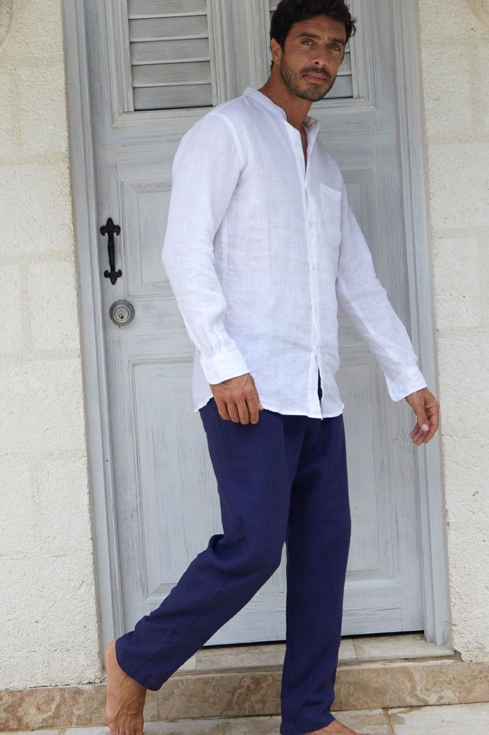 Men's Premium Linen Trousers | Navy - Aspiga
