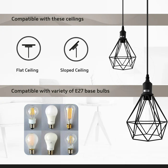 Metal 3 Way Cage Pendant Light Hanging Light E27 ~4308