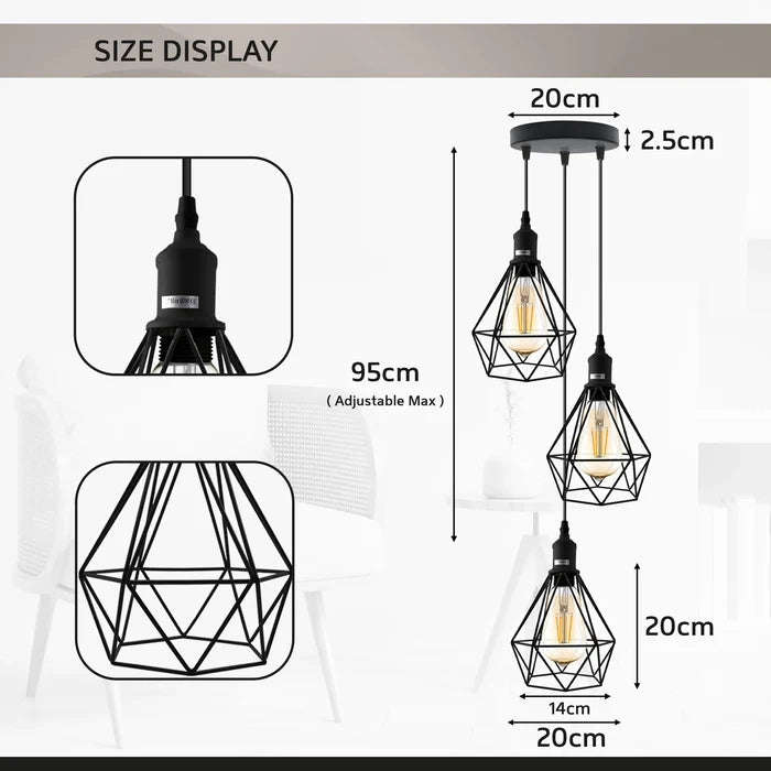 Metal 3 Way Cage Pendant Light Hanging Light E27 ~4308