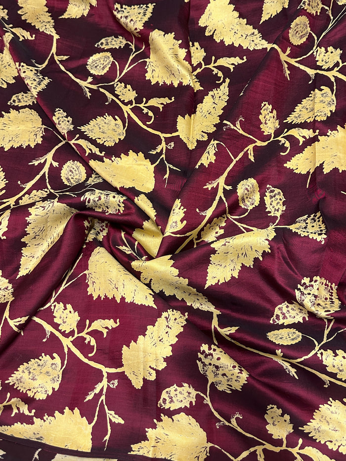 Mila maple leaf printed kanchi silk fabric