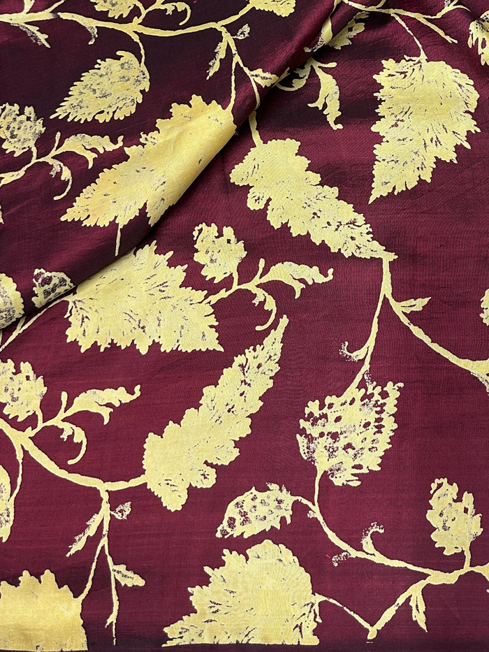 Mila maple leaf printed kanchi silk fabric